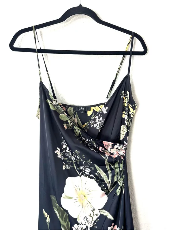 Lulus Remarkable Entrance Black Floral Print Satin Midi Dress Size XS - Image 3