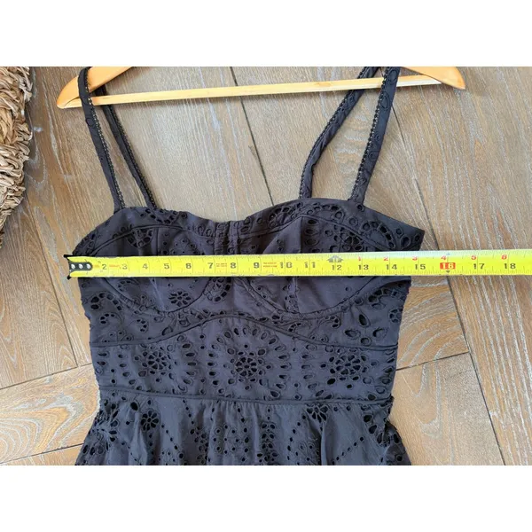 Zara Eyelet Bustier Mini Dress Womens Black Medium Cotton Smocked Back‎ LBD - Image 7