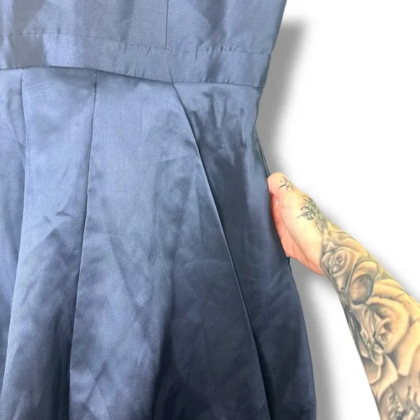 NEW Lulus Broadway Show Navy Blue High-Low Taffeta Pleated Gown Dress Medium - Image 7