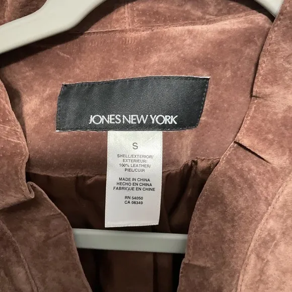 Jones New York Womens Jacket Brown Suede Leather Open Front Small - Image 3