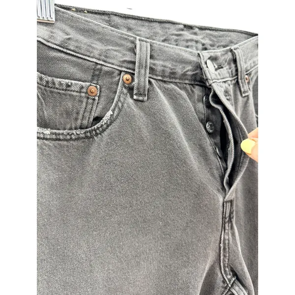 Levis 501 Original Fit Grey Straight Leg Raw Hem Jeans Womens Grunge Streetwear - Image 3