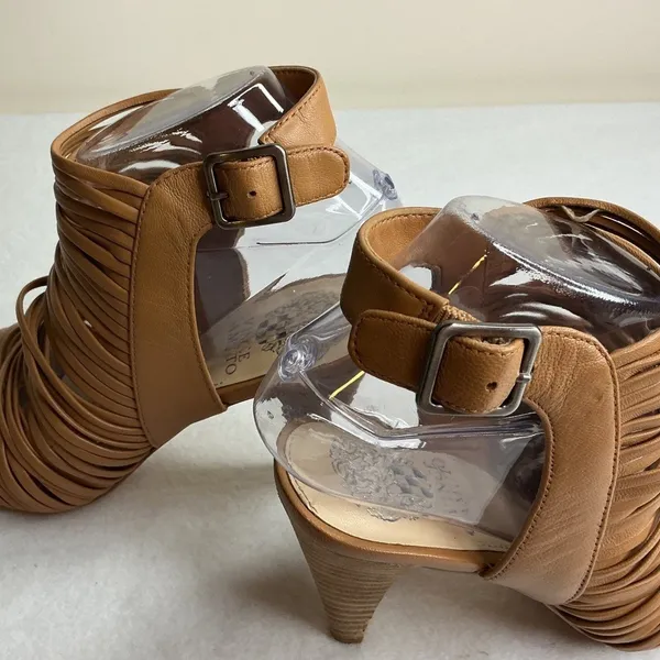 Vince Camuto Women Tan Strappy Cage Open Toe Heel Sandals Size 8 - Image 6