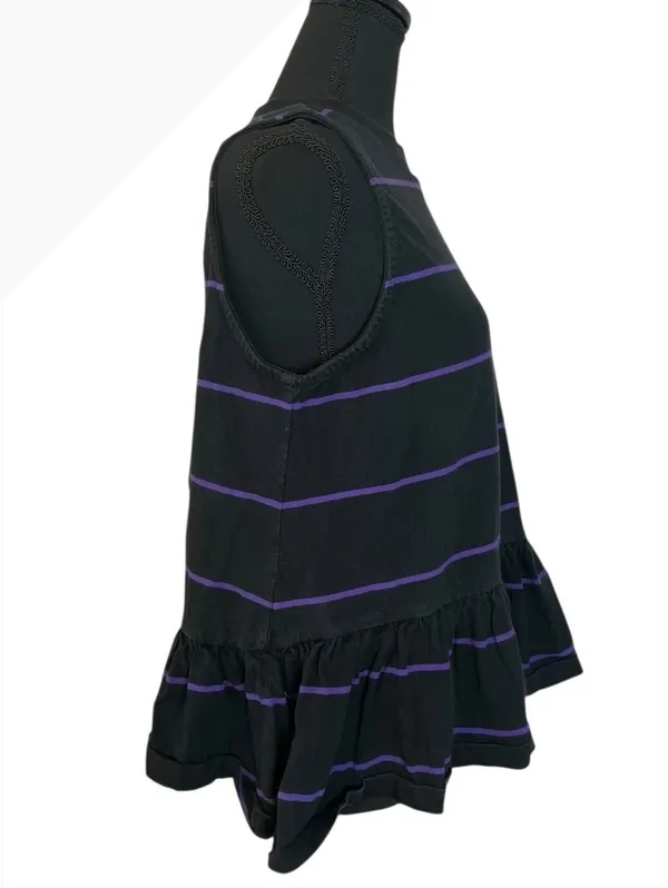 Anthropologie Black Sleeveless Peplum Top with Purple Stripe - Image 3