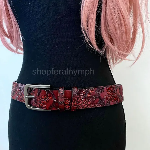 Burgundy Red Western Floral Classic Buckle Belt, Fits 29.5-40.5 Inches, X7GA1338 - Image 4