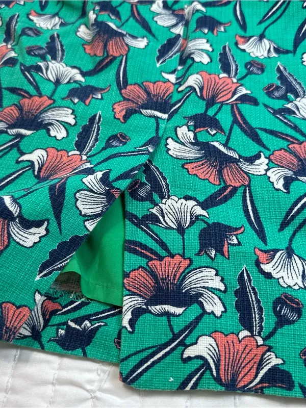 J. by J.Crew Women's A Line Skirt Green Floral Pencil Size 8 Lined 100% Cotton - Image 9