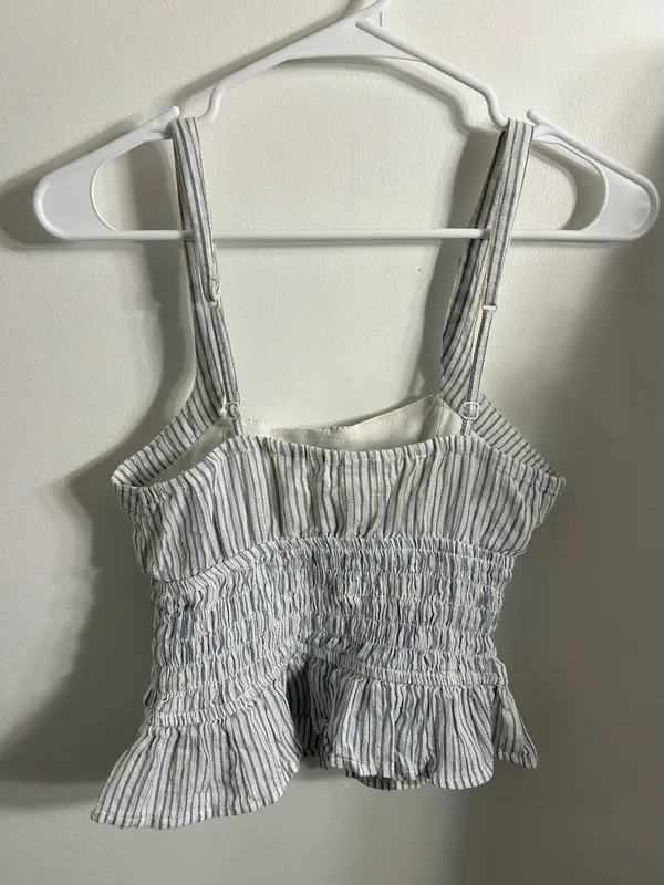 Japna Smocked Peplum Blue and White Striped Crop Top - Image 2
