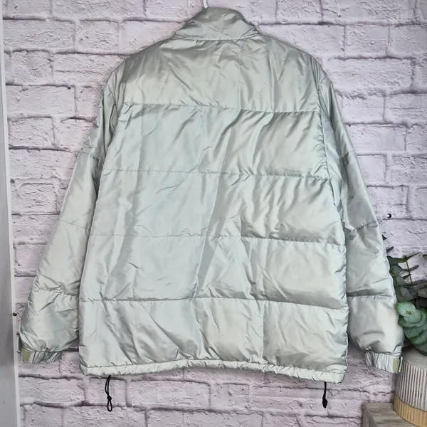LL Bean Womens Large Goose Down Puffer Jacket Coat Vintage Silver Metallic Gray - Image 8