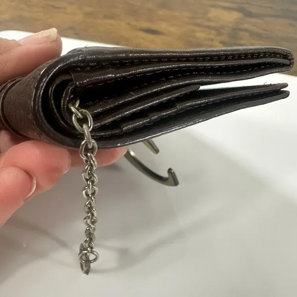 Chloé Wallet Womens One Size Brown Leather Chain C Logo Trifold Wristlet - Image 9