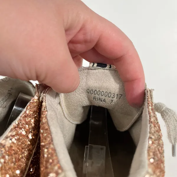 Shu Shop Rina Rose Gold Glitter Star Print High Top Lace Up Sneakers Distressed - Image 5