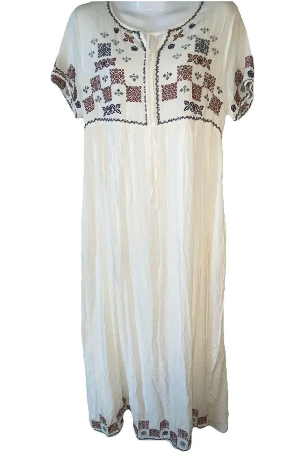 Piper And Scoot L Dress Women’s Cream Floral Embroidered Maxi Cottage Core - Image 8