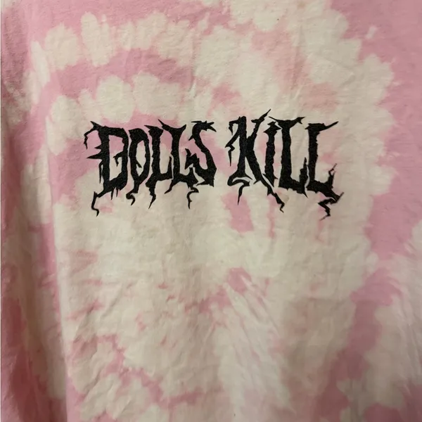 Dolls Kill tie dye spell out graphic tshirt size‎ large pink white - Image 2