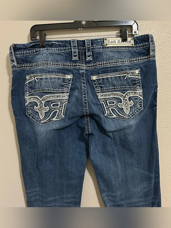 Rock Revival Easy Bootcut Embellished Embroidered Denim Jeans Women’s Size 34 - Image 3
