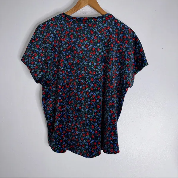 Loft Velvet Blouse Shirt‎ Top V Neck Short Sleeve Romantic Floral Velour CP0166 - Image 2