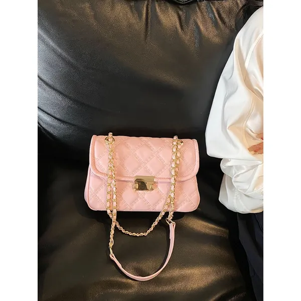 Chic Carryalls Pink Quilted Chain Crossbody Bag - Image 8