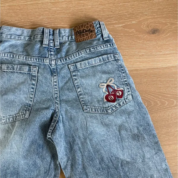 Deja Clark for Aeropostale Jeans Super Baggy 8 Ball Cherries Size XS Reg Blue - Image 6