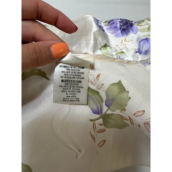 Secret Treasures Y2K Satin Floral Lace Cami Ivory Purple Bow Sleep Top Medium - Image 6