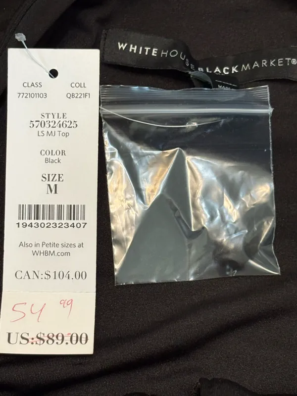 White House Black Market Black Long Sheer Sleeve Keyhole Blouse with Trim M NWT - Image 7