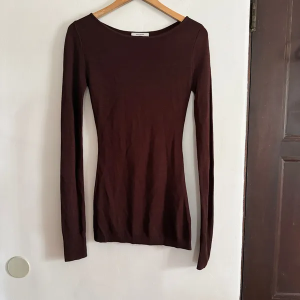 ENTIRE STUDIOS Brown Slinky Knit Long Sleeve Boat Neck Long Top Small - Image 3