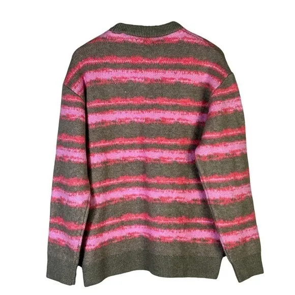 Zara Striped Knit Crewneck Sweater Pink Green Grunge Oversized Size M - Image 5