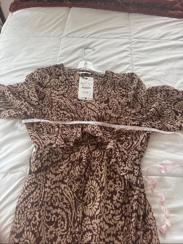 Zara Brown and Cream Paisley Maxi Dress with Puff Sleeves - Image 7