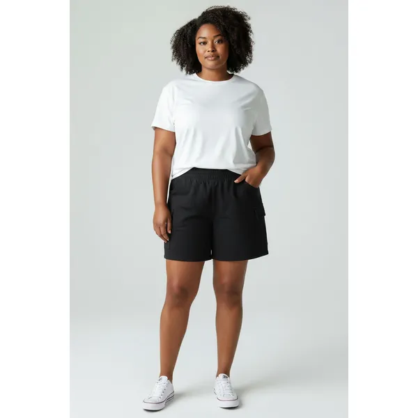 DKNY Womens Cargo Shorts Size L Black French Terry High Rise Pull On Comfort - Image 8