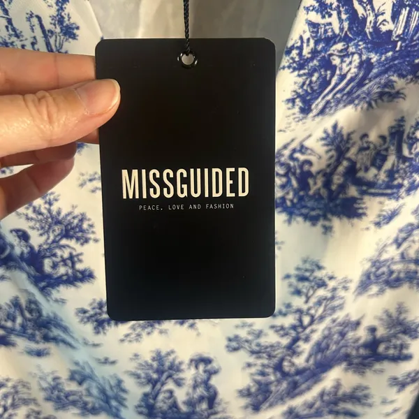 New Missguided White Dress with Blue Toile Print | Size Medium - Image 2