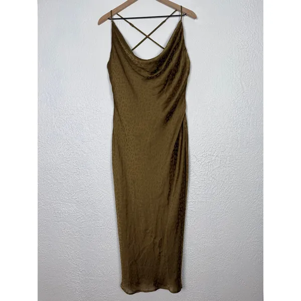 Lovers + Friends Lauren Leopard Print Satin Midi Slip Dress in Gold Size XL - Image 3