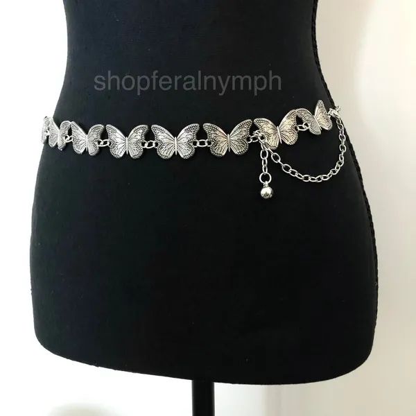 Vintage Y2K Silver Butterfly Chain Belt, Fits 12–36 Inches, X7GA1225 - Image 4