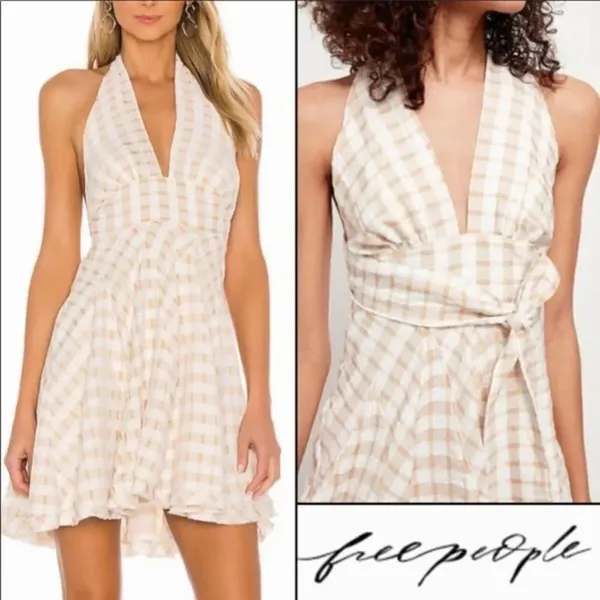 ✨HP✨FP Do The Twist Women's Gingham Deep V-Neck Pleated Mini Halter Dress✨ - Image 2