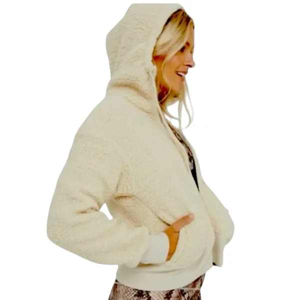 Aerie Offline Sherpa Teddy Jacket Oatmeal Cream Cropped Hoodie Small - Image 16
