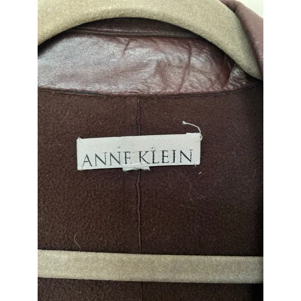 Anne Klein Leather Long Coat Brown Made in Korea Open Front Minimalist Classic L - Image 4