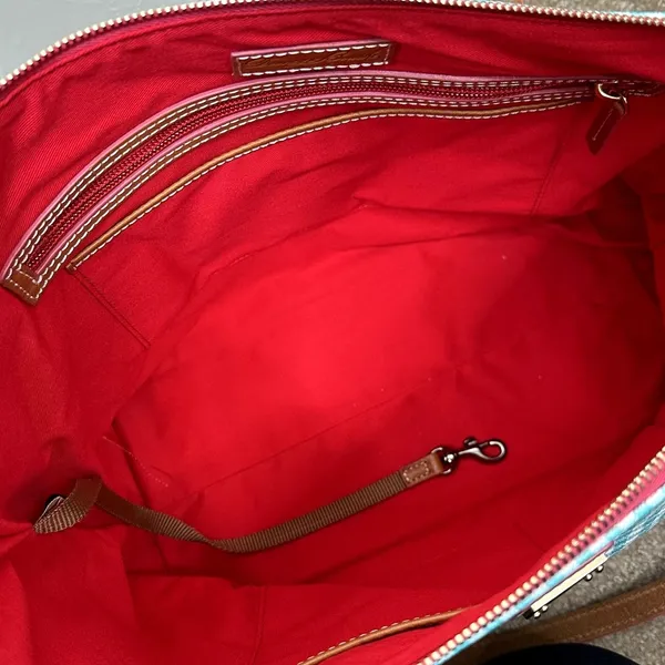 NEW Dooney & Bourke Sena Sea Foam Gingham Leather Zip Top Shopper Shoulder Bag - Image 12