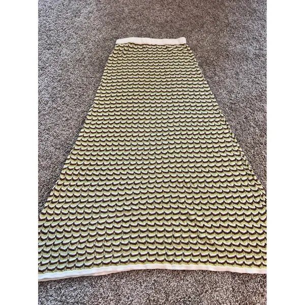 Cider‎ Women Green Brown Chevron Crochet Knit Maxi Skirt Retro Boho Small - Image 2