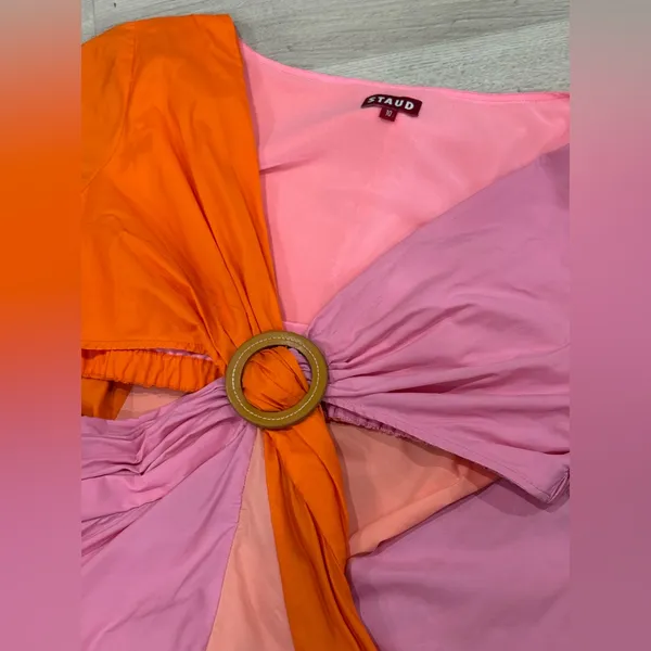 STAUD Women’s Gulf A-Line Cutout Dress in Orange & Pink Size 10 - Image 11