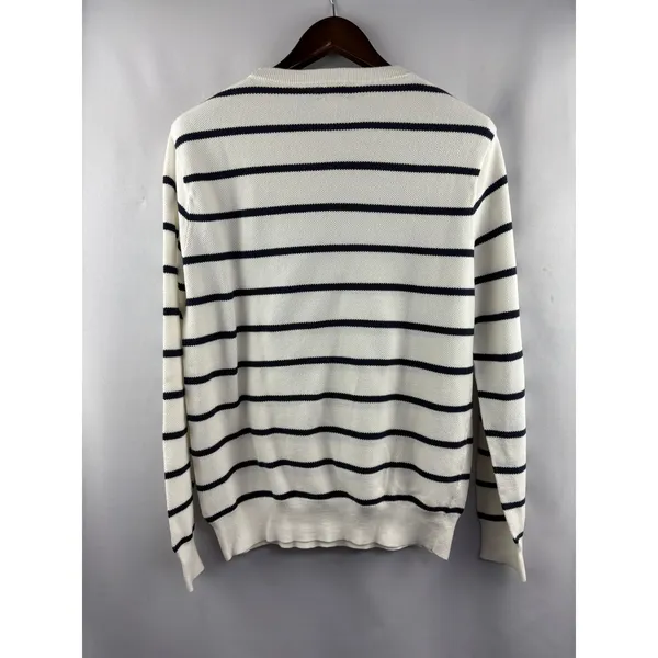 Women’s J.Crew Large White w/ Navy Stripes Crewneck Sweater - Image 3