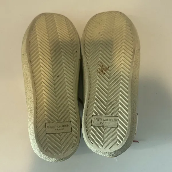 Saint Laurent Paris White Leather Glitter Diamond Patch Low Top Sneakers Size 36 - Image 10