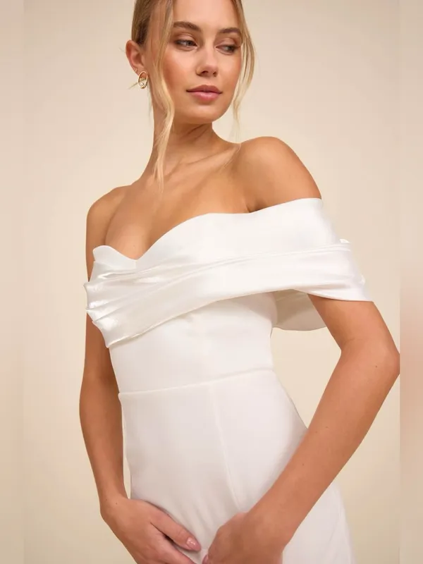Lulus Beaumont White Asymmetrical Mermaid Maxi Dress Size Medium Bridal Formal - Image 3