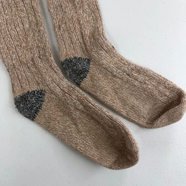 Adult tan gray cable knit ribbed stretch warm soft tall socks one‎ size winter - Image 3