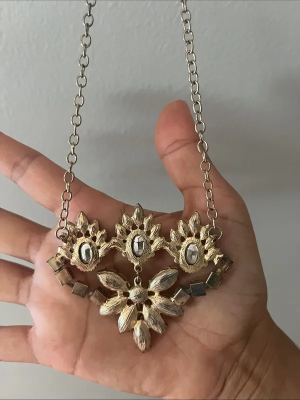 Silver-Tone Pink & Turquoise Floral Statement Necklace - Image 4