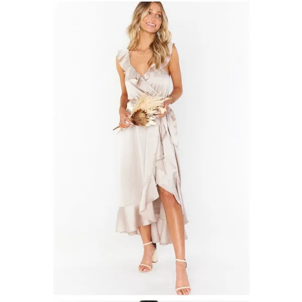 Show Me Your Mumu Dress Extra Small Samantha Ruffle NWT Show Me The Ring Satin - Image 2