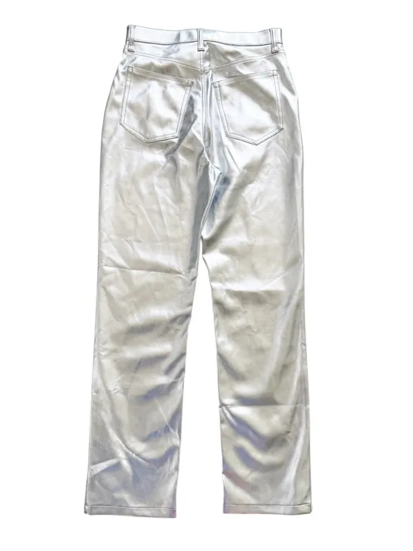 Abercrombie & Fitch Curve Love Vegan Leather 90s Straight Pant Metallic Silver 6 - Image 7