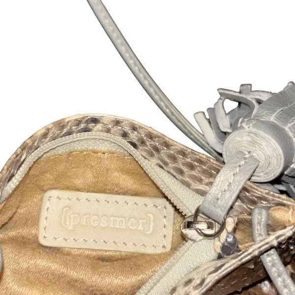 Presmer Genuine Python Skin Small Crossbody Bag With Tassel Tan - Image 3
