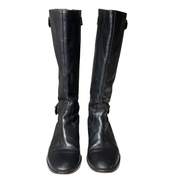 Saks Fifth Avenue Black Leather Riding Boots Buckle Made in Italy EU 41 - Image 2