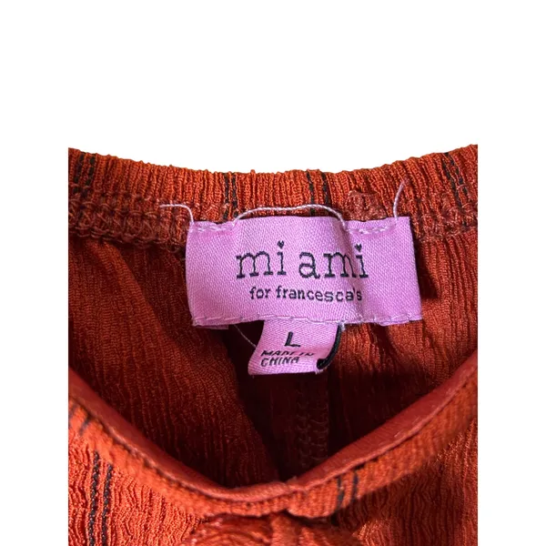 MiAmi Francesca's Women Mini‎ Dress L Rust Orange Striped Tie Front Boho Pockets - Image 5