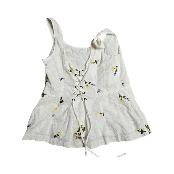 Anthropologie Vanessa Virginia Dandelion Embroidered‎ Floral Peplum Top Size: 6 - Image 3