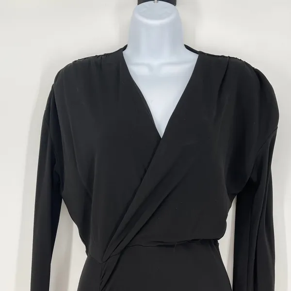 ATLEIN Black Long Sleeve Ruched Asymmetric‎ V Neck Midi Dress Size 6 Formal - Image 5