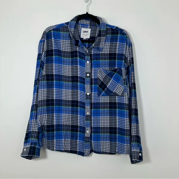 Aerie Women’s Blue Plaid Flannel Button Down Shirt Size M - Image 2