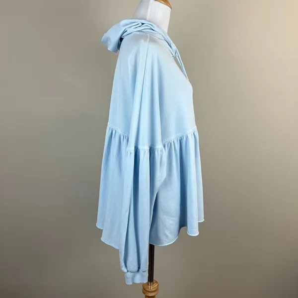 Aerie Peplum Hoodie Sweatshirt‎ Small Blue Balloon Sleeve Babydoll Oversized S - Image 8