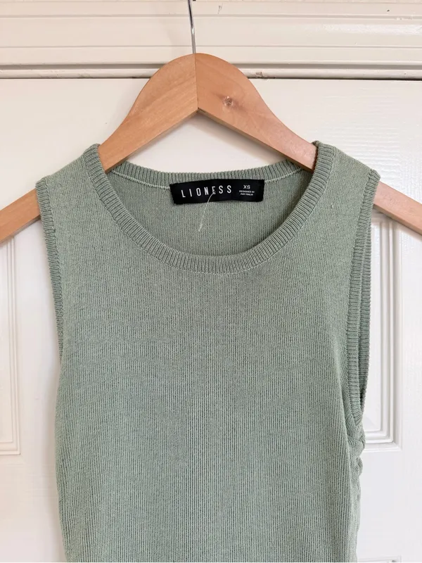 Lioness ShopBop Sleeveless Sage Pastel Green Knit Ruched Side Mini Dress Size XS - Image 3
