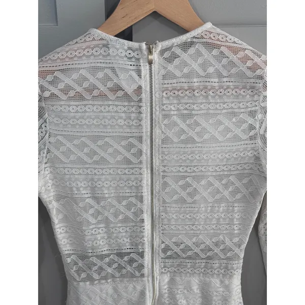 Windsor White Geometric Lace Long Sleeve Bodycon Mini Dress Womens Medium - Image 5